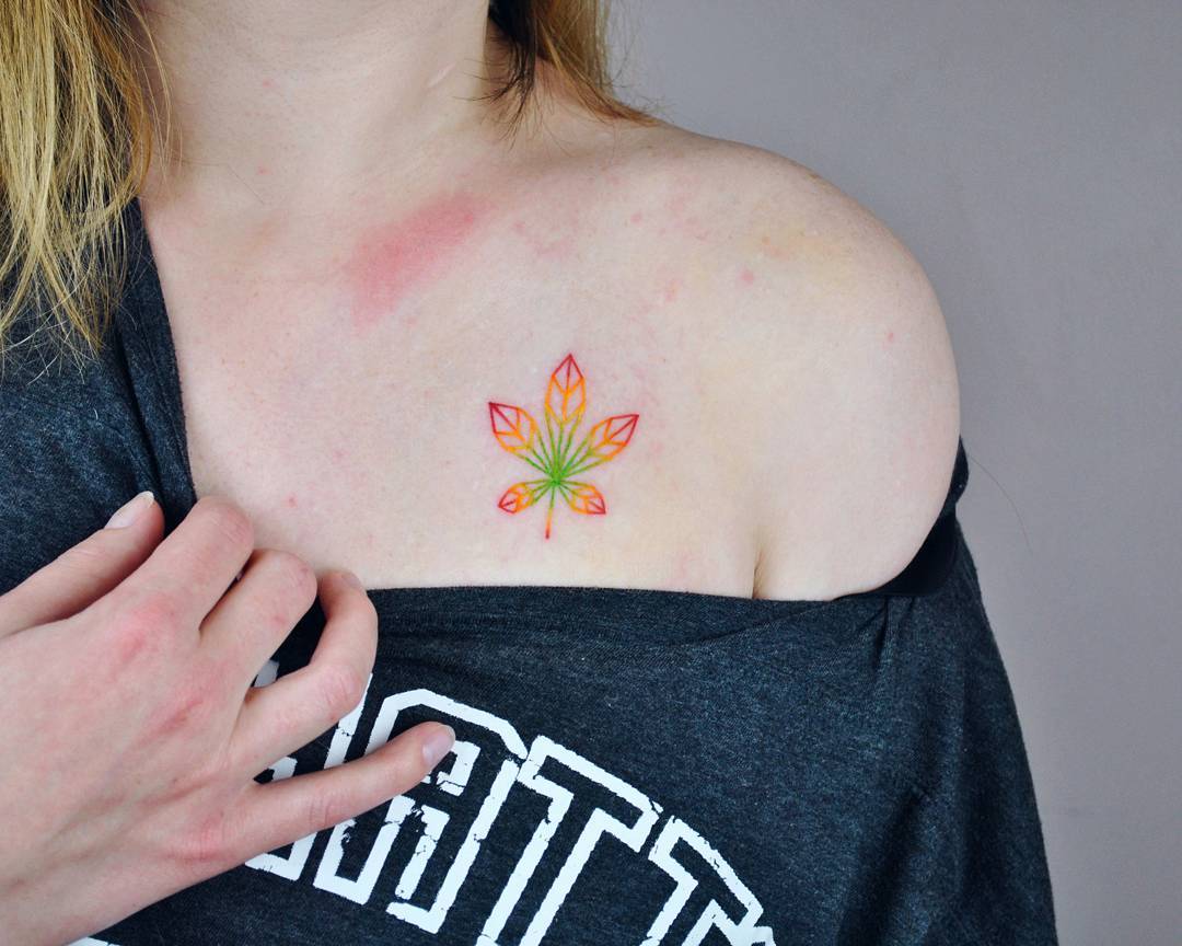 Chestnut leaf tattoo by Valeria Yarmola