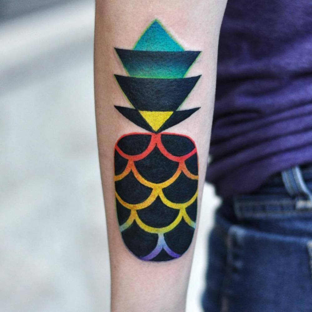 Colorful pineapple tattoo by David Côté