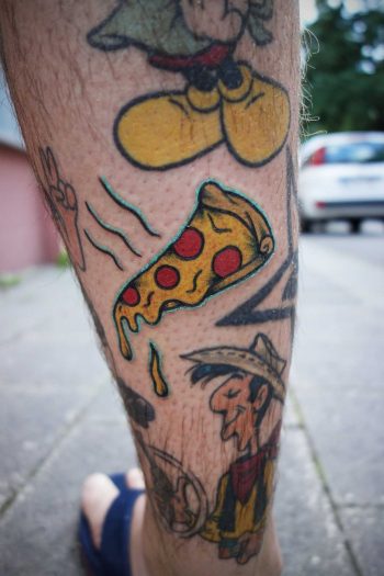 Colorful pizza slice tattoo