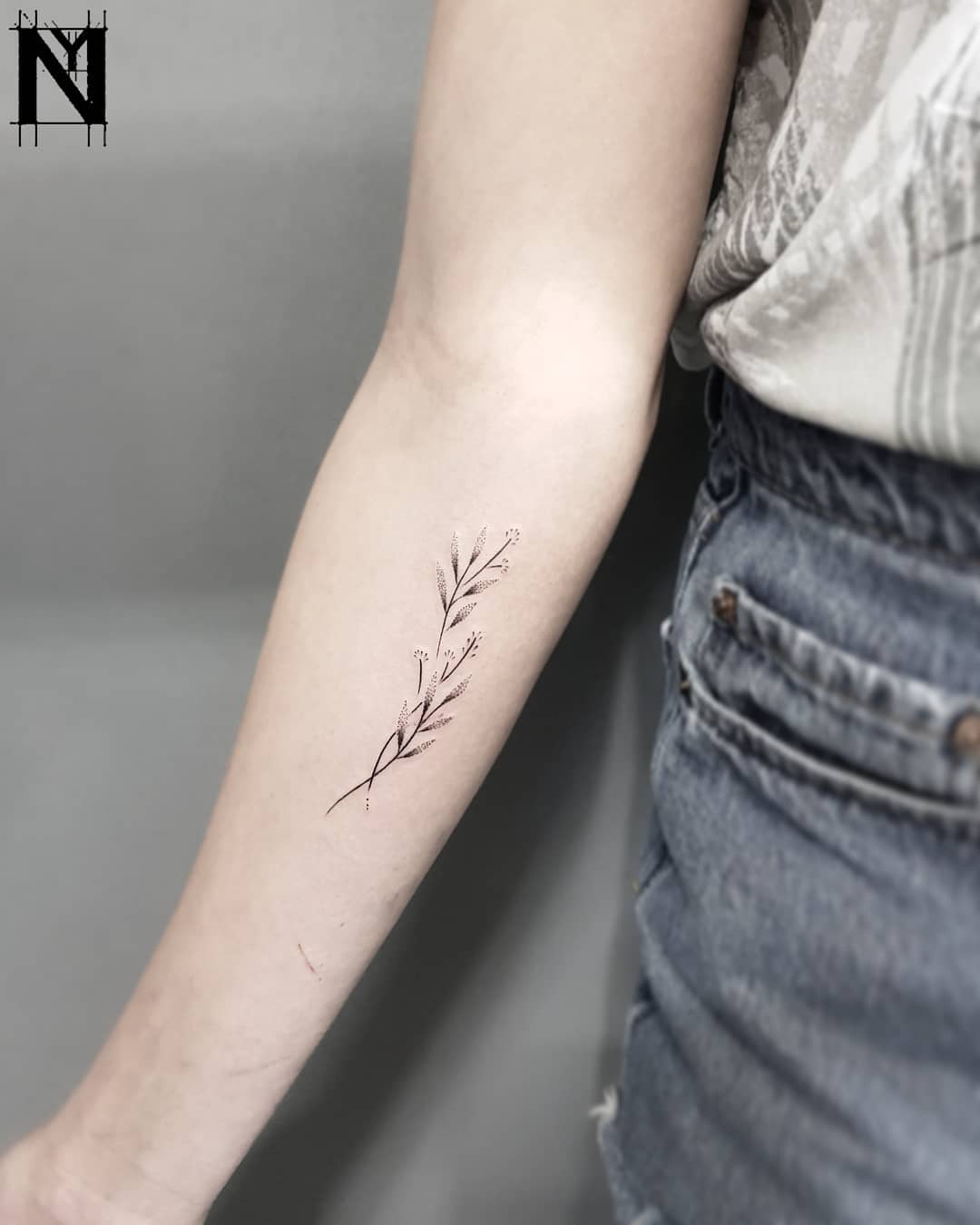 Dot-work plant tattoo by Noam Yona
