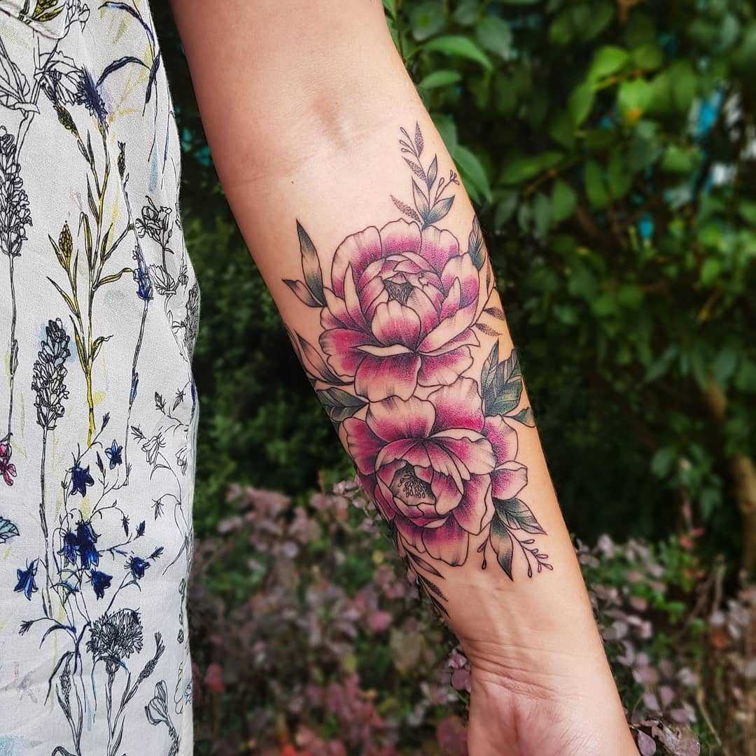 Double pink rose tattoo