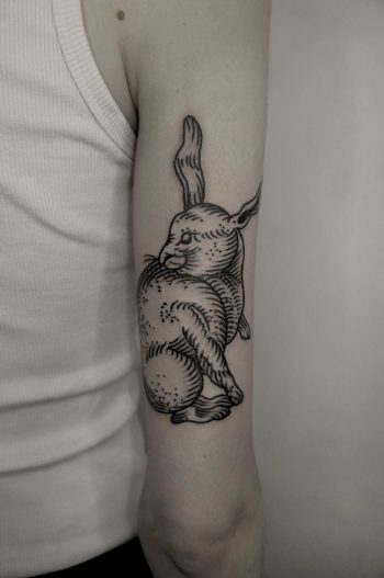 Engraving rabbit tattoo by Andrei Svetov