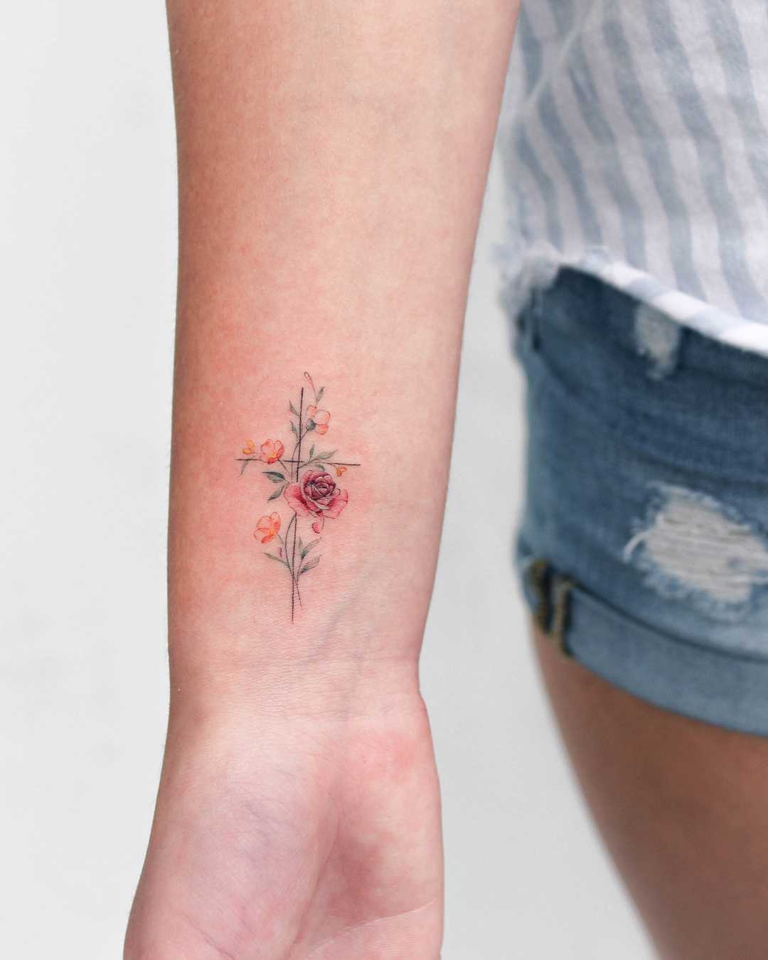 Cross Flower Temporary Tattoo  small floral cross tattoo 1