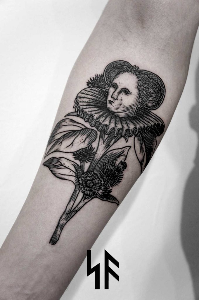 Flower lady tattoo by Andrei Svetov