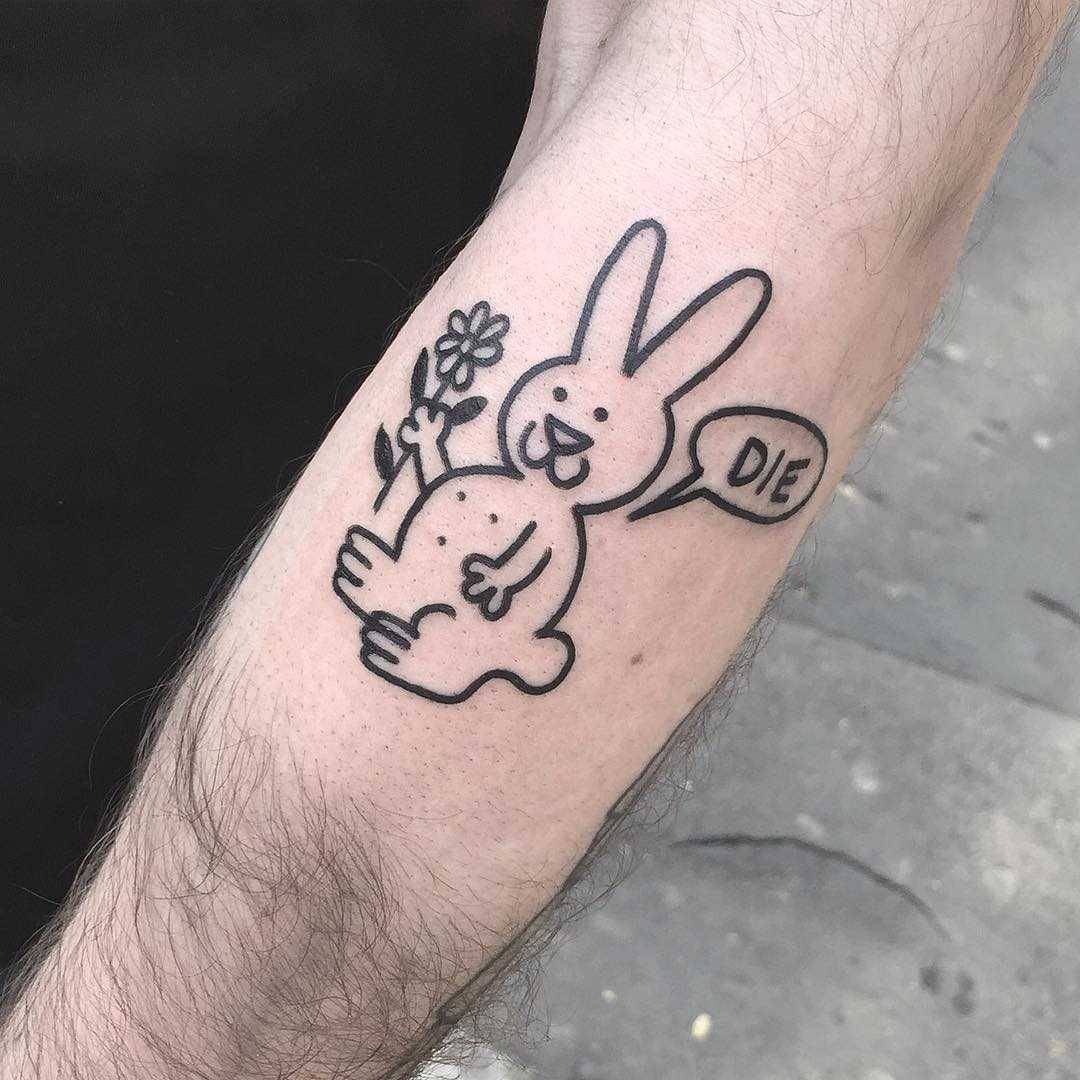 Friendly bunny tattoo by Jay Lester