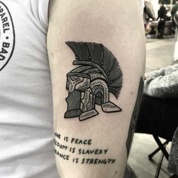 Galea helmet tattoo by Deborah Pow