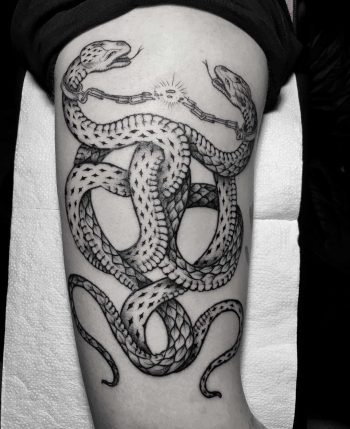 Intertwined snakes tattoo