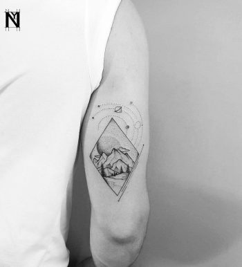 Landscape and planets tattoo
