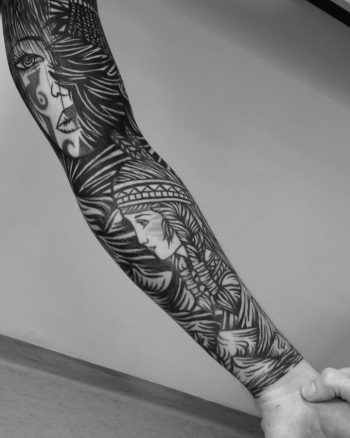 Linocut tattoo by Eugene Dusty Past