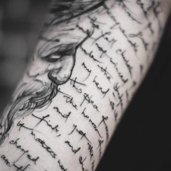 Long script tattoo by Yi Postyism