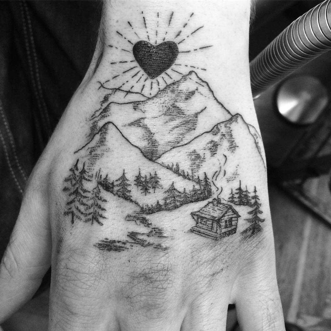 Lovely landscape tattoo by Annelie Fransson