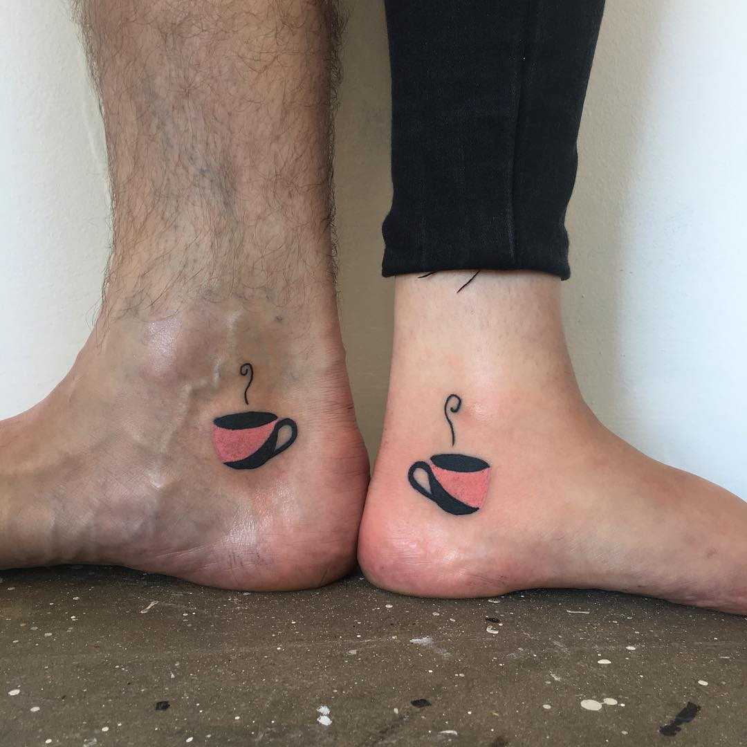 Matching coffee cup tattoos by yeahdope