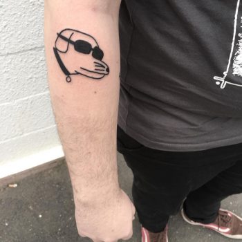 Modern Baseball dog tattoo by tattooist yeahdope