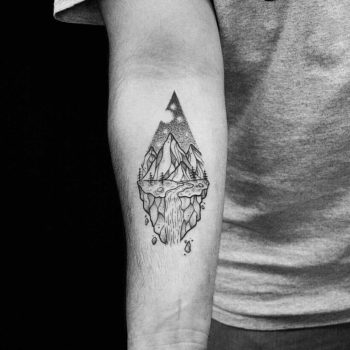 Mountain stream scenery tattoo