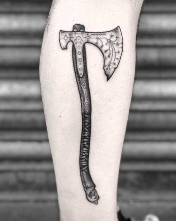 Norse ax tattoo by Lozzy Bones