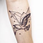 Paper crane and bird tattoo by Sasha Kiseleva