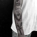Patch tattoos on the right forearm