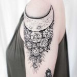 Peonies and moon tattoo by Dogma Noir