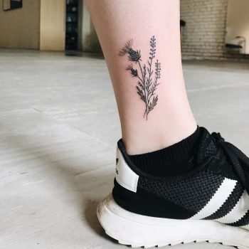 Scottish thistle and heather tattoo by Kelli Kikcio