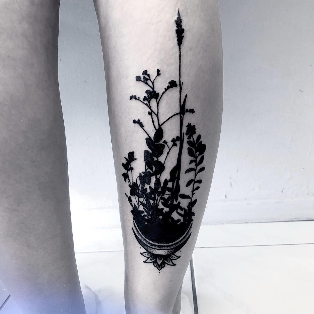 Shadow flowers tattoo
