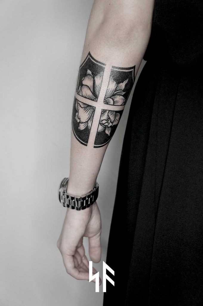 Shield tattoo by Andrei Svetov