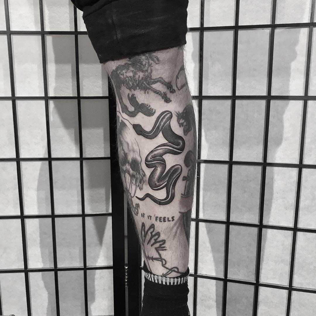 Shin filler by Oliver Whiting - Tattoogrid.net