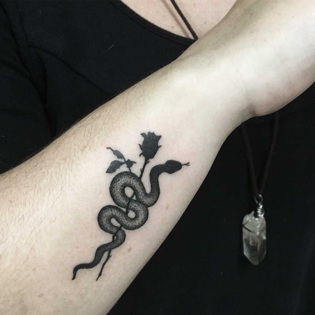 Small snake and rose tattoo 