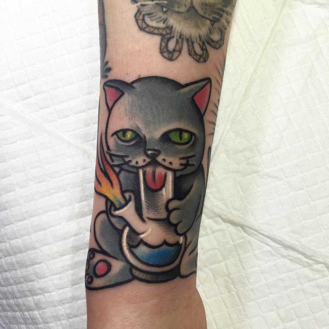 Smoking cat tattoo