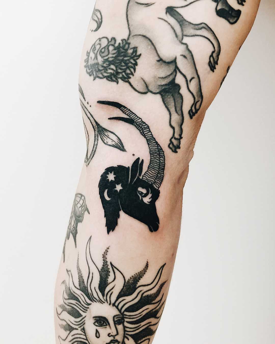 Starry ram tattoo by Finley Jordan