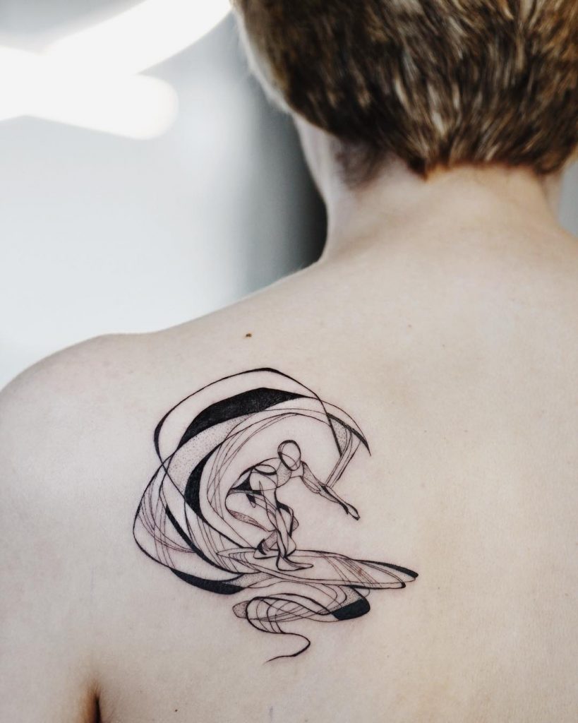 Surfer tattoo on a back