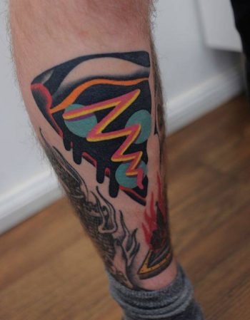 Trippy pizza tattoo by Aleksy Marcinów