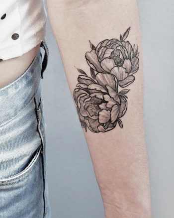 Two black and grey peony tattoos