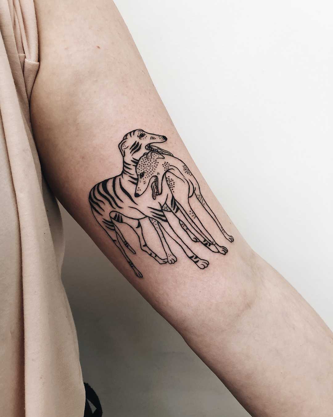 Two greyhounds tattoo by Finley Jordan
