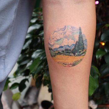 Wheat Field with Cypresses tattoo by Eva Krbdk