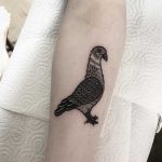 Black pigeon tattoo by Deborah Pow