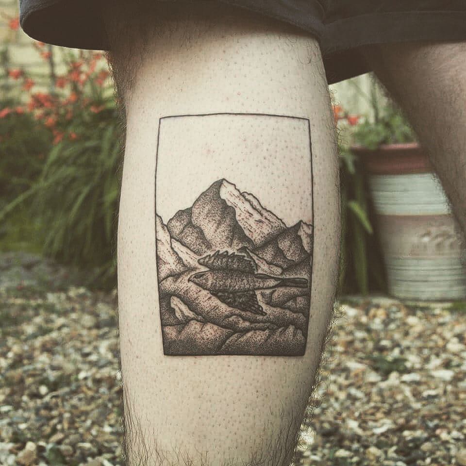 Blackwork mountains by tattooist Spence @zz tattoo