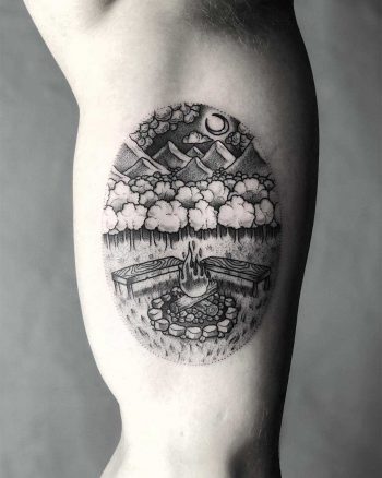 Campfire scene by Lozzy Bones Tattoo