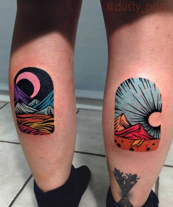 Colorful landscapes on both calves by Eugene Dusty Past