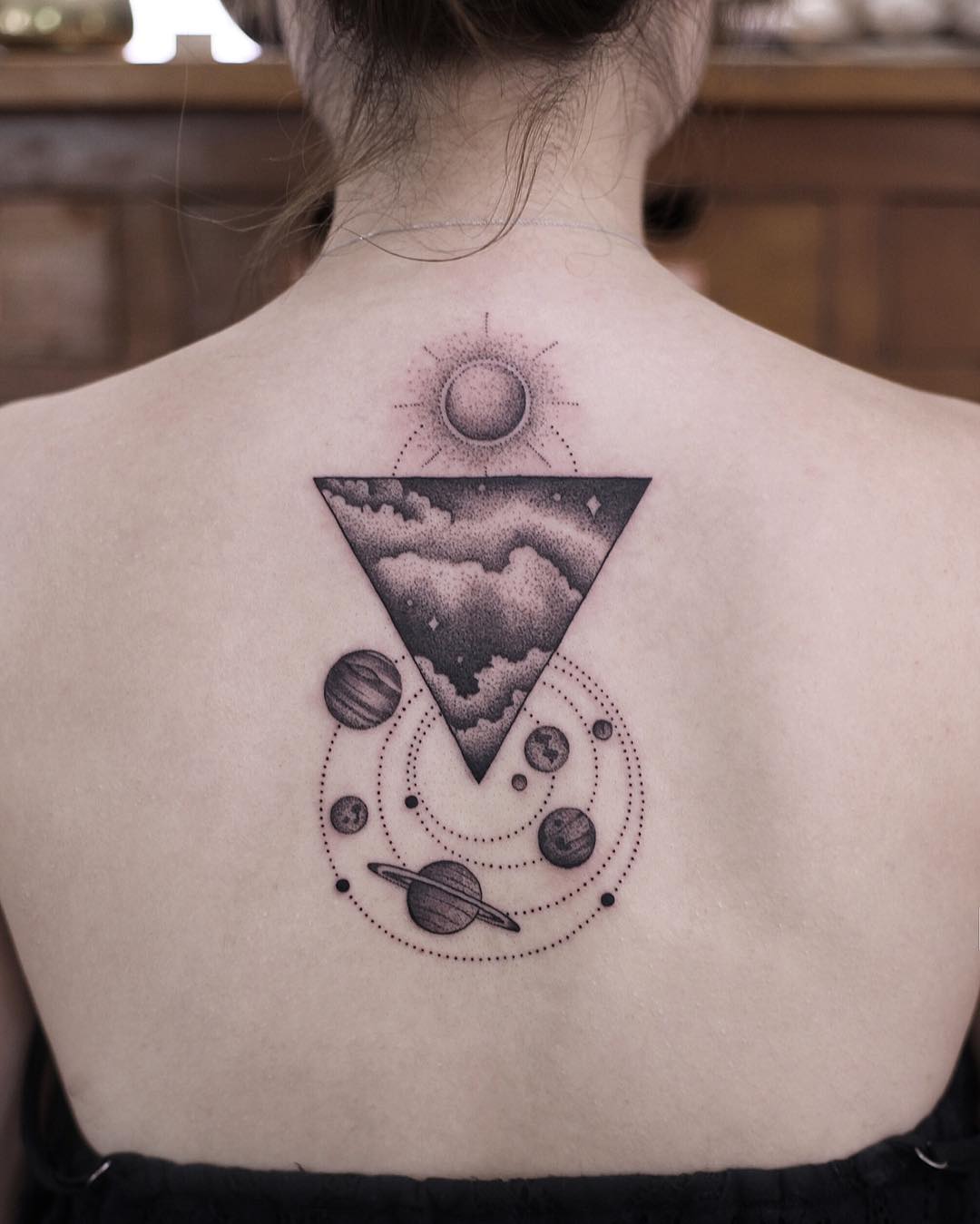 Cosmic Planets Dotwork Tattoo Design – Tattoos Wizard Designs
