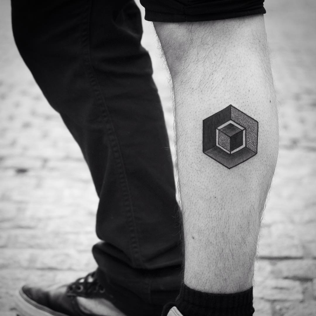 Cube within a cube tattoo by Wagner Basei
