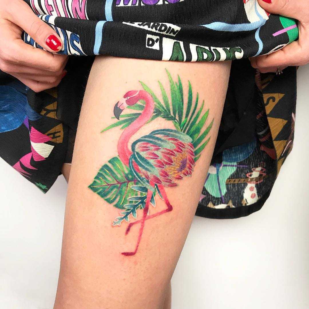 Flamingo tattoo by Valeria Yarmola