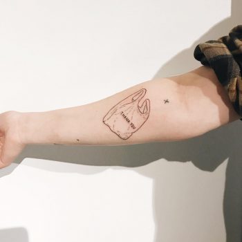 Flying plastic bag tattoo by Kelli Kikcio