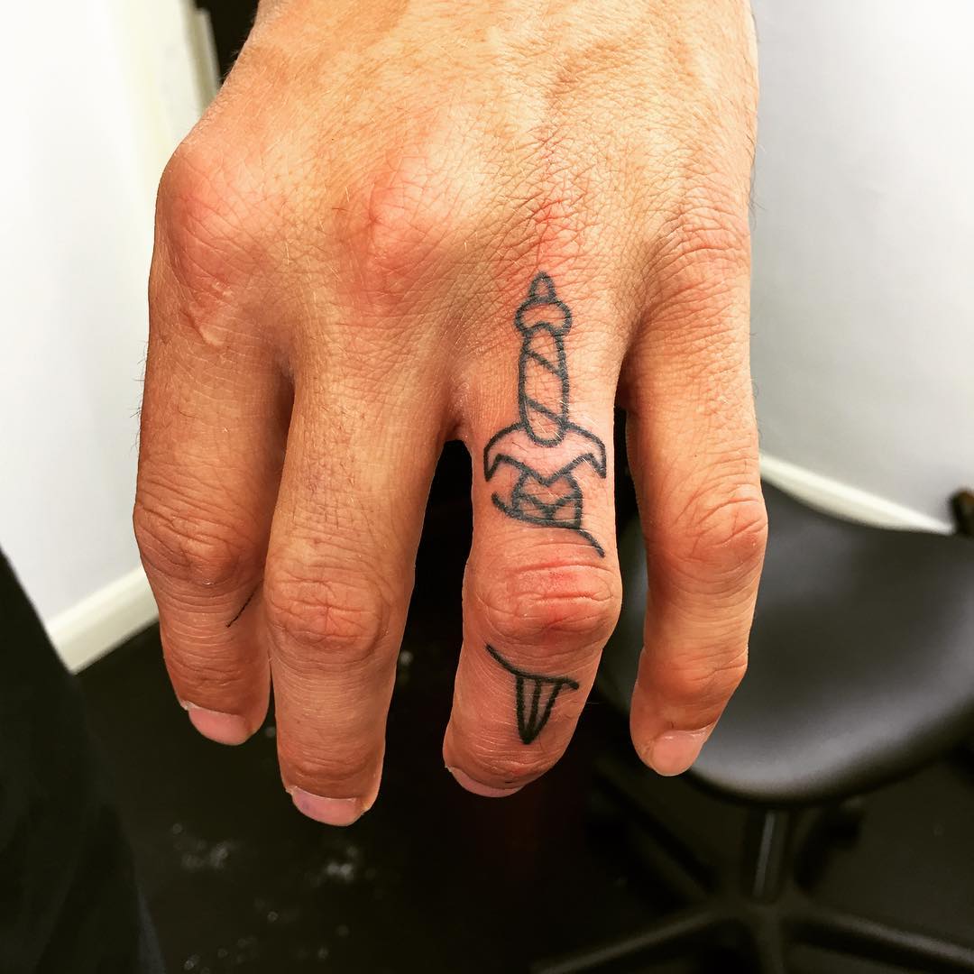 Hand-poked dagger by Kirk Budden