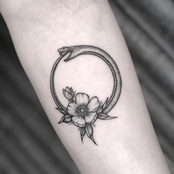 Ouroboros with flowers by Lozzy Bones