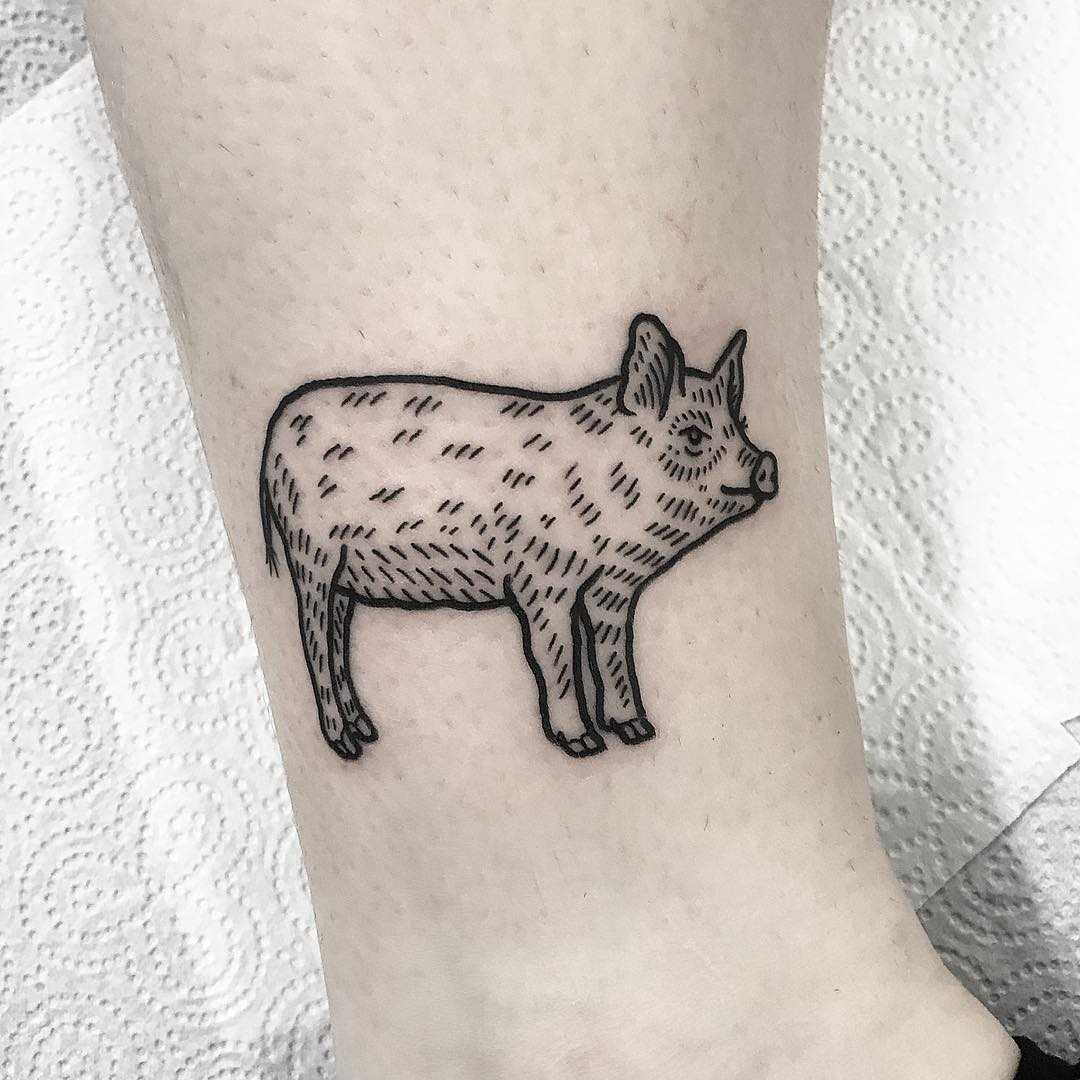 Pig tattoo by Deborah Pow