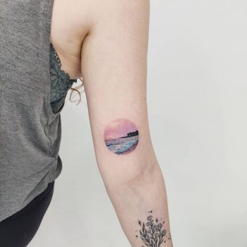 Pink landscape tattoo by anton1otattoo