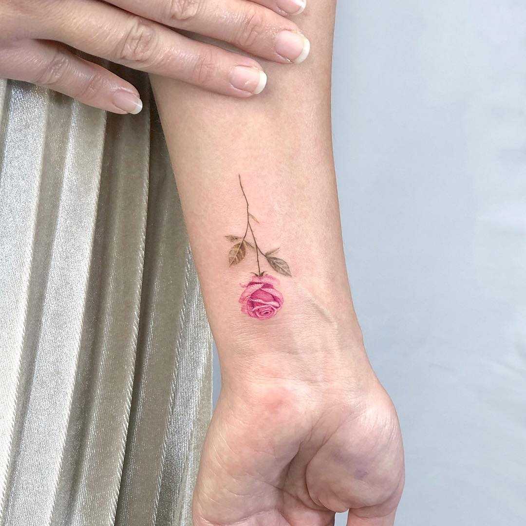 Small pink rose temporary tattoo