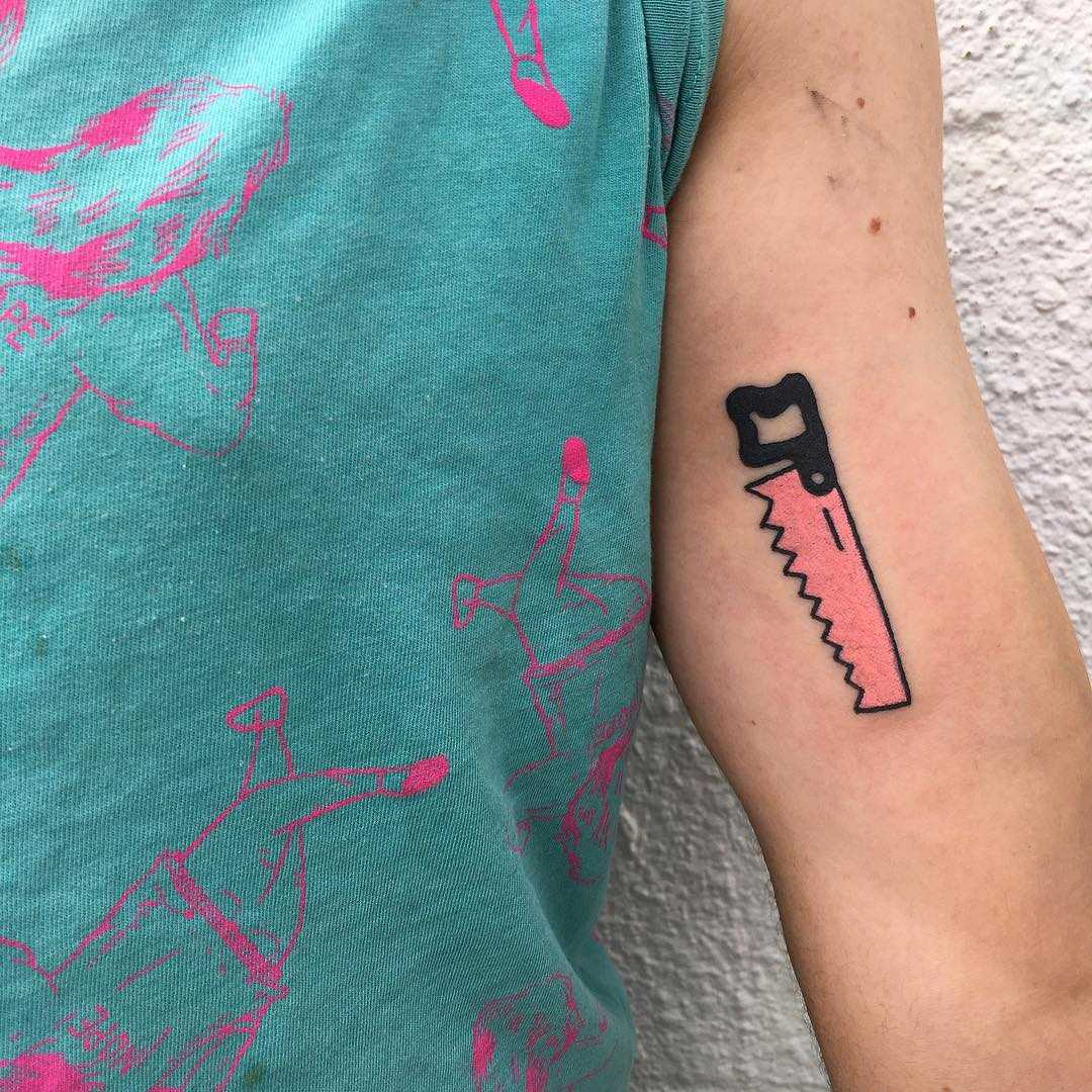 Pink saw tattoo by tattooist yeahdope
