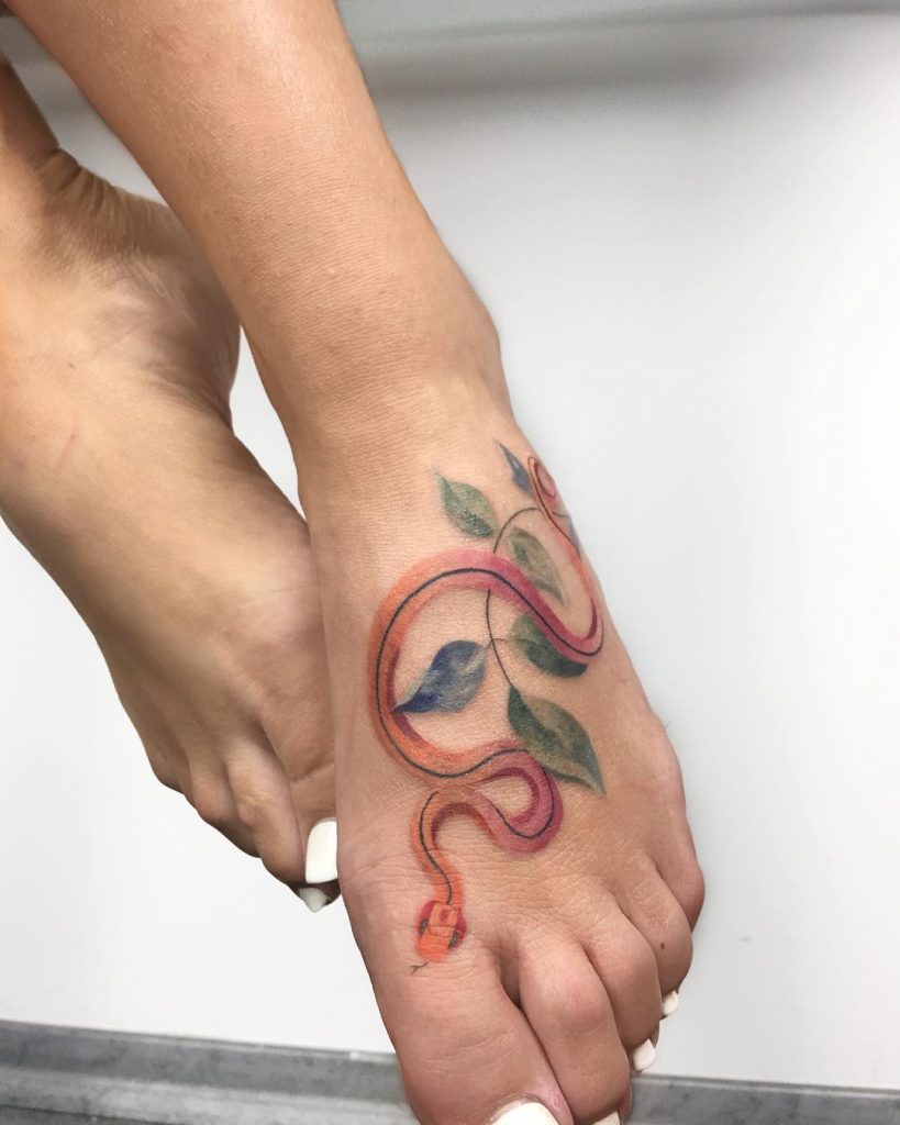Snake tattoo on a foot by Mavka Leesova