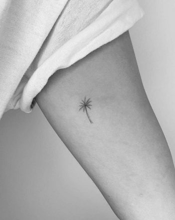 Super tiny palm tree tattoo by Conz Thomas